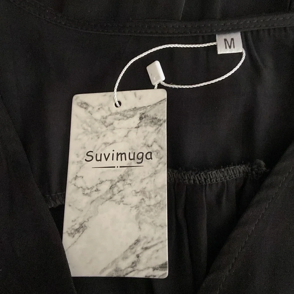 Surimiga Black Plunging V-neck Button-down Cottagecore Button Maxi Dress 3270 - Picture 9 of 12